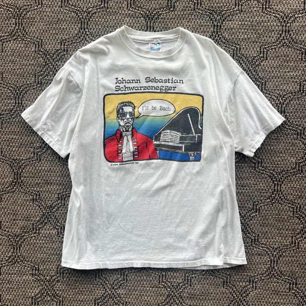 Vintage Schwarzenegger Shirt XL White Terminator Movie Parody 90s Hanes